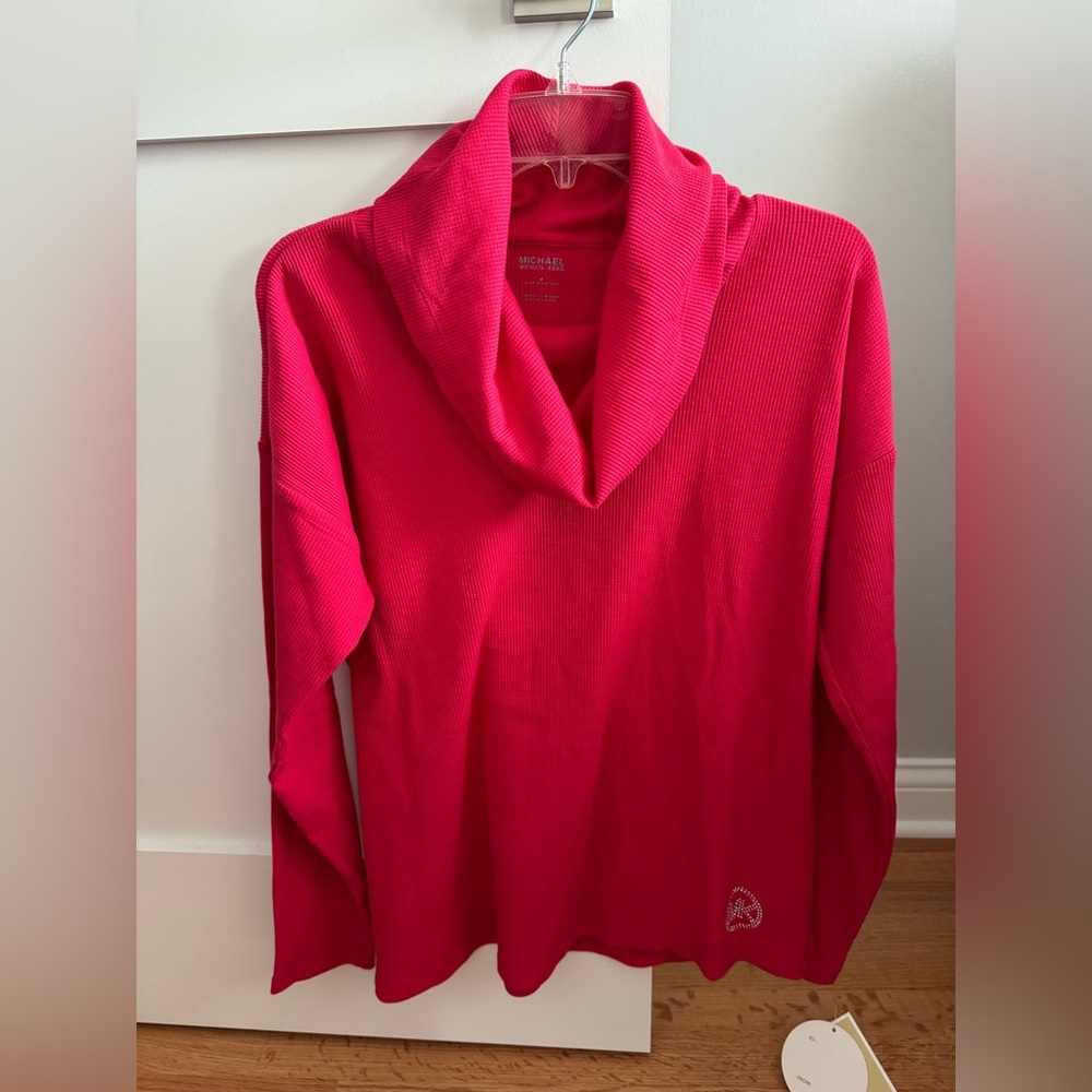 MICHAEL KORS Fuchsia Deep Hot Pink Thermal Cowl Turtleneck Stud Logo Size M